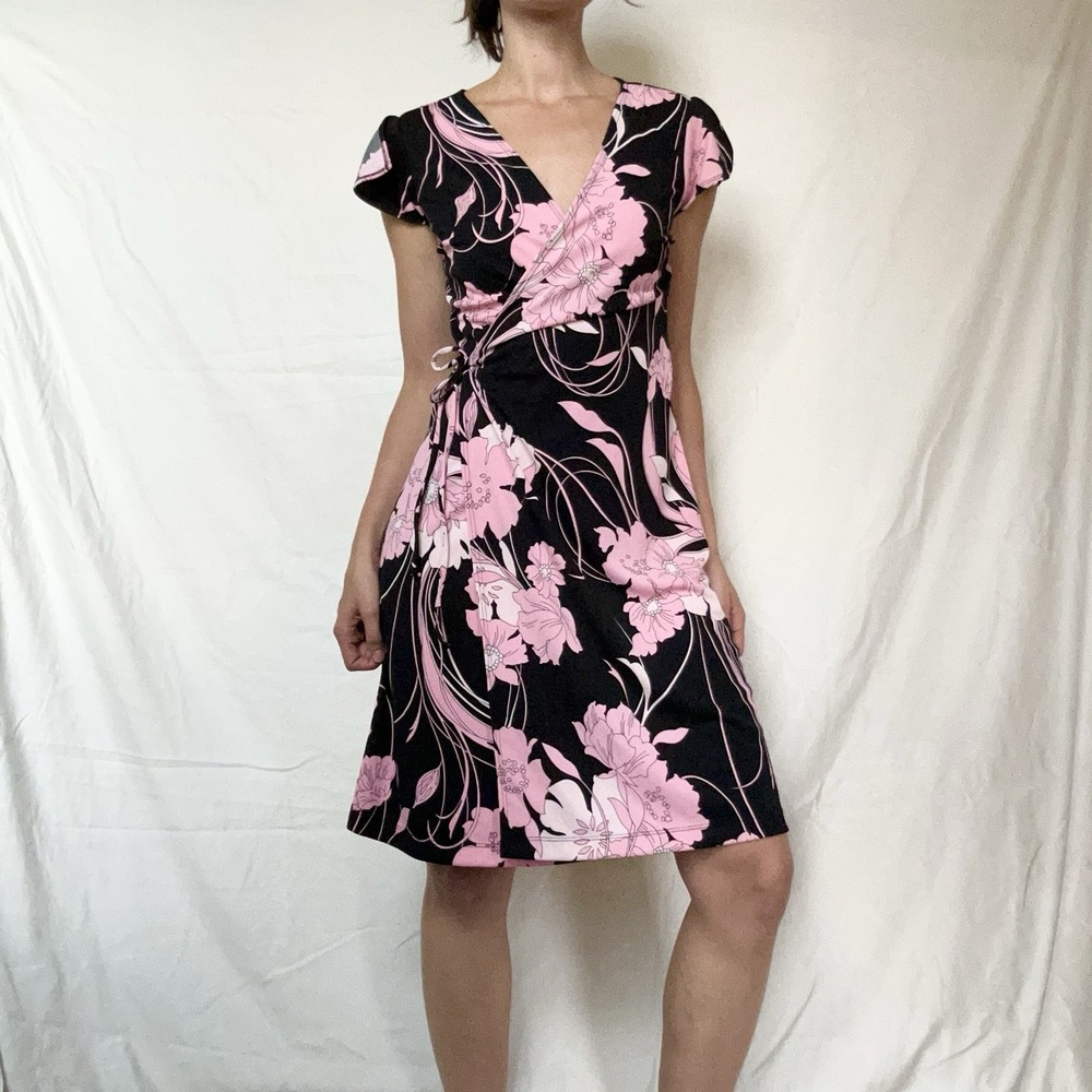 Y2K My Michelle Floral Wrap Dress Fairy Dark Coquette Ditsy Romantic 2000s